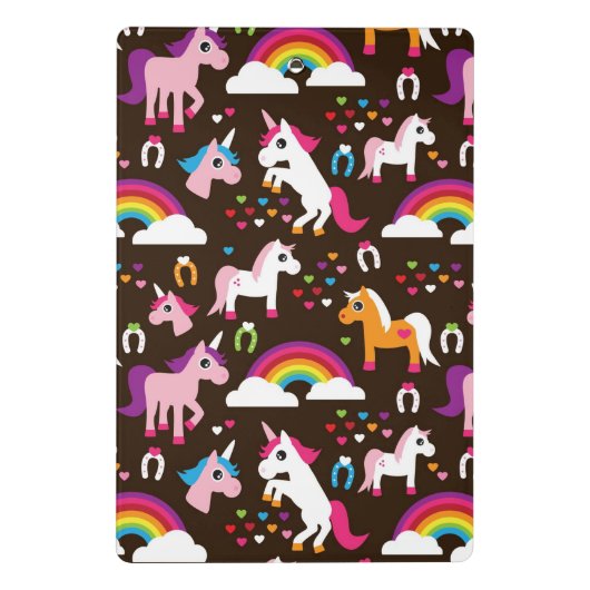 eenhoornregenboogpaard met kinder achtergrond mini klembord (Achterkant)