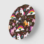 eenhoornregenboogpaard met kinder achtergrond ronde klok (Hoek)