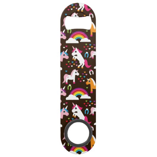 eenhoornregenboogpaard met kinder achtergrond speed flessenopener (Voorkant)