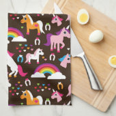 eenhoornregenboogpaard met kinder achtergrond theedoek (Quarter Fold)