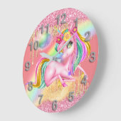 eenhoornroze goudhoudende regenboogfantasie grote klok (Hoek)