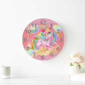 eenhoornroze goudhoudende regenboogfantasie grote klok (Huis)