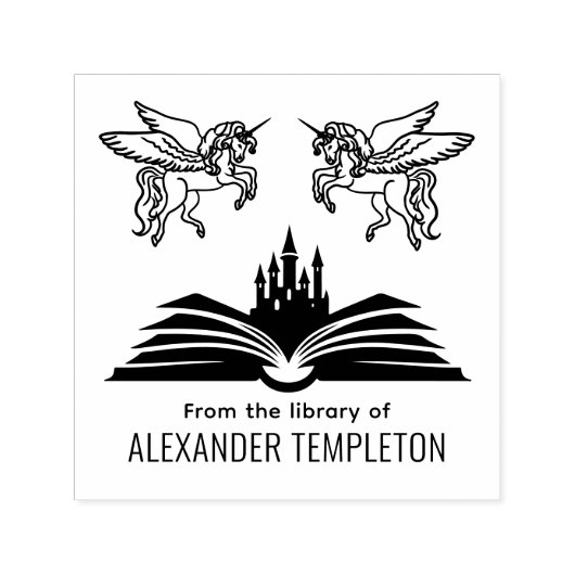 Eenhoorns Boek Kasteel “Uit de bibliotheek van” Na Zelfinktende Stempel (Design)