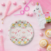 Eenhoorns & botanische bloemen, regenbogen, feest papieren bordje (Feest)