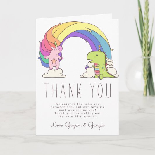 Eenhoorns & Dinosauriërs Verjaardag Bedankt (Voorkant)