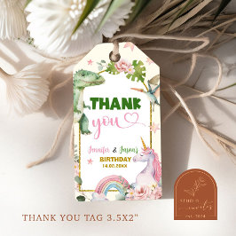 Eenhoorns en dinosauriërs gezamenlijke cadeautags  cadeaulabel