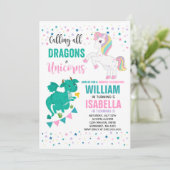 Eenhoorns en draken verjaardagsuitnodiging magisch kaart (Staand voorkant)