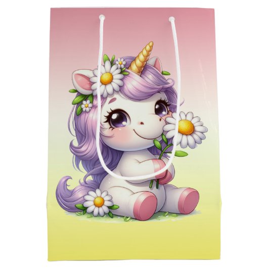 Eenhoorns en madeliefjes, "Gelukkige Verjaardag" Medium Cadeauzakje (Achterkant)
