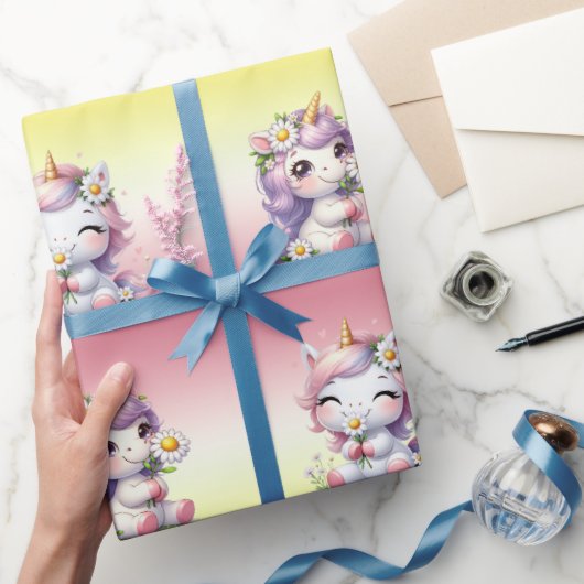 Eenhoorns en madeliefjes, kinderverjaardagsfeestje cadeaupapier (Geschenken)