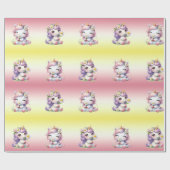 Eenhoorns en madeliefjes, kinderverjaardagsfeestje cadeaupapier (Vlak)