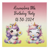 Eenhoorns en madeliefjes, kinderverjaardagsfeestje perfect poster (Voorkant)