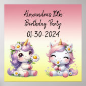 Eenhoorns en madeliefjes, kinderverjaardagsfeestje poster (Voorkant)