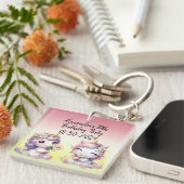 Eenhoorns en madeliefjes, kinderverjaardagsfeestje sleutelhanger (Voorkant Rechts)