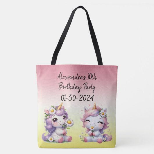 Eenhoorns en madeliefjes, kinderverjaardagsfeestje tote bag (Voorkant)