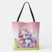Eenhoorns en madeliefjes, kinderverjaardagsfeestje tote bag (Achterkant)
