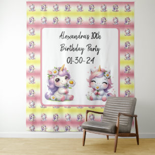 Eenhoorns en madeliefjes, kinderverjaardagsfeestje wandkleed