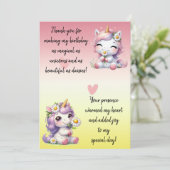 Eenhoorns en madeliefjes, verjaardagsfeestje Dank  Bedankkaart (Staand voorkant)