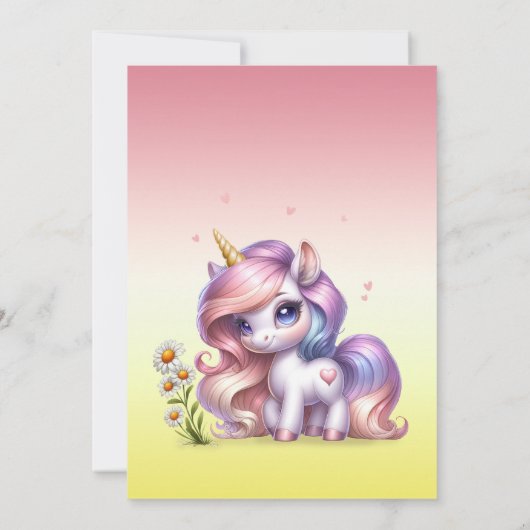 Eenhoorns en madeliefjes, verjaardagsfeestje Dank Bedankkaart (Achterkant)