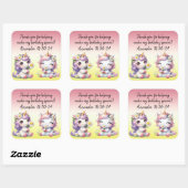 Eenhoorns en madeliefjes, verjaardagsfeestje dank  vierkante sticker (Vel)