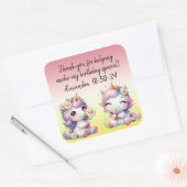 Eenhoorns en madeliefjes, verjaardagsfeestje dank  vierkante sticker (Envelop)