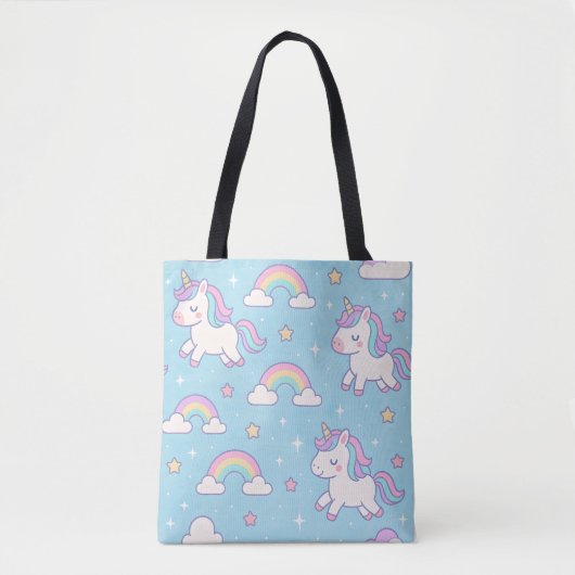 Eenhoorns en pastel regenbogen Canvas tas (Voorkant)