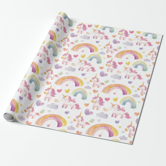 Eenhoorns en regenbogen Baby Gift Cadeaupapier (Uitgerold)