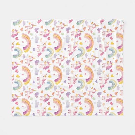 Eenhoorns en regenbogen Baby Gift Fleece Deken (Voorkant (Horizontaal))