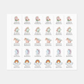 Eenhoorns en regenbogen met kindernaam labels (Vel)
