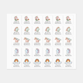 Eenhoorns en regenbogen met kindernaam labels