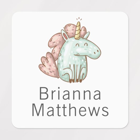 Eenhoorns en regenbogen met kindernaam labels (Design 2)