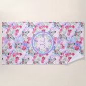 Eenhoorns en Rozen met monogram Strandlaken (Voorkant)