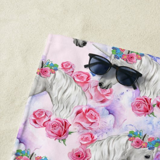 Eenhoorns en Rozen met monogram Strandlaken (In situ)