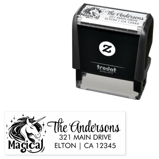 Eenhoorns en verjaardag  zelfinktende stempel (In situ)