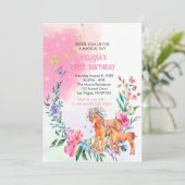 Eenhoorns en vlinders eerste verjaardag uitnodigin kaart (Staand voorkant)