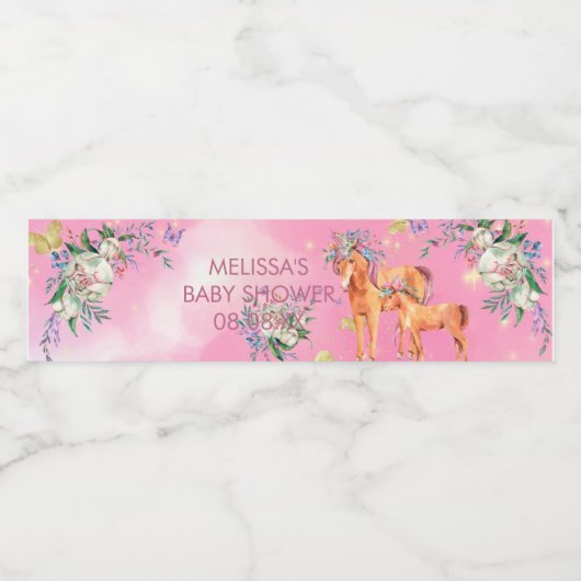 Eenhoorns en vlinders waterverf roze waterfles etiket (Enkel label)