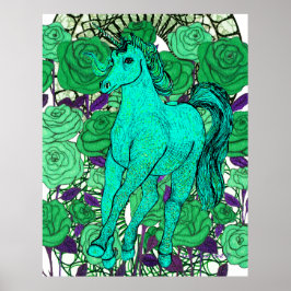Eenhoorns houden van rozen poster