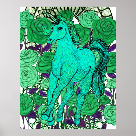Eenhoorns houden van rozen poster (Voorkant)