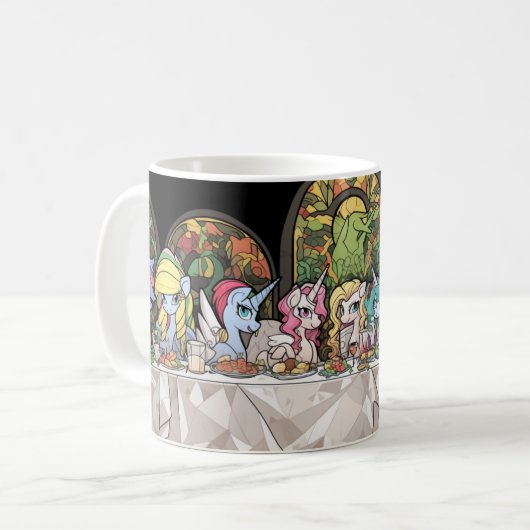 Eenhoorns in eettafel koffie mok (Voorkant links)