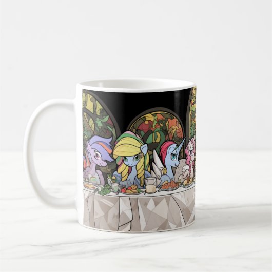 Eenhoorns in eettafel koffie mok (Links)