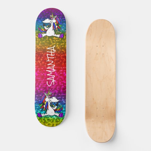 Eenhoorns Kleurrijke Moderne Girly Glitter Skatebo Persoonlijk Skateboard (Voorkant)