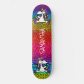 Eenhoorns Kleurrijke Moderne Girly Glitter Skatebo Persoonlijk Skateboard (Voorkant)