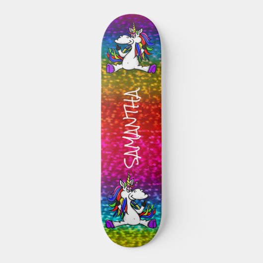 Eenhoorns Kleurrijke Moderne Girly Glitter Skatebo Persoonlijk Skateboard (Voorkant)