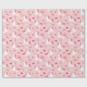 Eenhoorns met regenbogen en harten, roze cadeaupapier (Vlak)