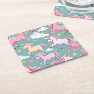 Eenhoorns met wolken en sterren patroon kartonnen onderzetters
