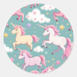 Eenhoorns met wolken en sterren patroon ronde sticker