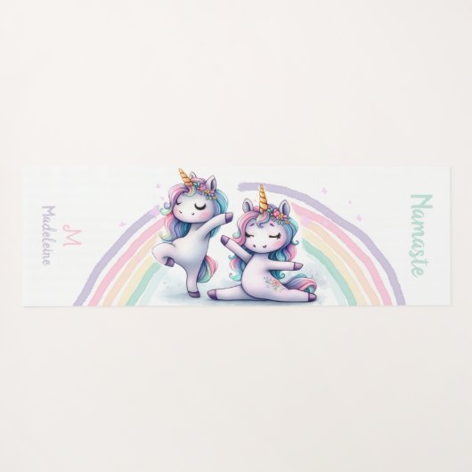 Eenhoorns Namaste Yoga Poses Schattigee naam Monog Yogamat (Achterkant (horizontaal))