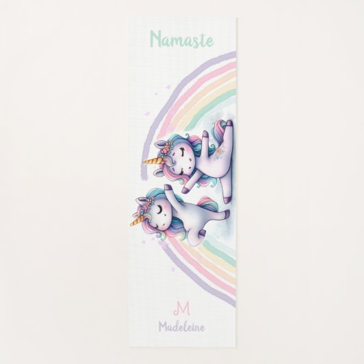 Eenhoorns Namaste Yoga Poses Schattigee naam Monog Yogamat (Voorkant)