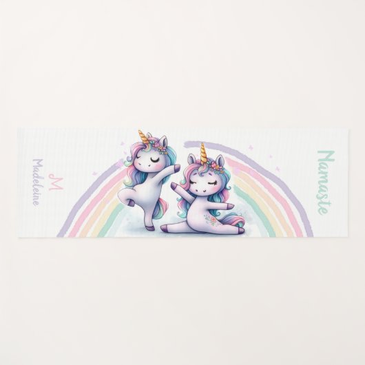 Eenhoorns Namaste Yoga Poses Schattigee naam Monog Yogamat (Voorkant (horizontaal))