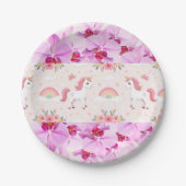 Eenhoorns & orchideeën, regenbogen, bloemen, feest papieren bordje (Voorkant)