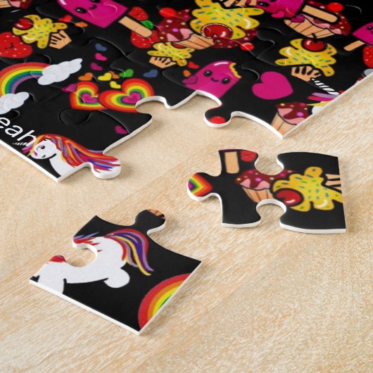 Eenhoorns Regenbogen en Cupcakes Doodles Patroon Legpuzzel (Zijkant)